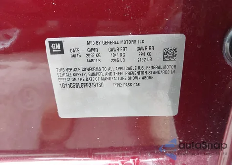 2015 Chevrolet Malibu 1Lt z USA, uszkodzony, nr VIN 1G11C5SL6FF349730